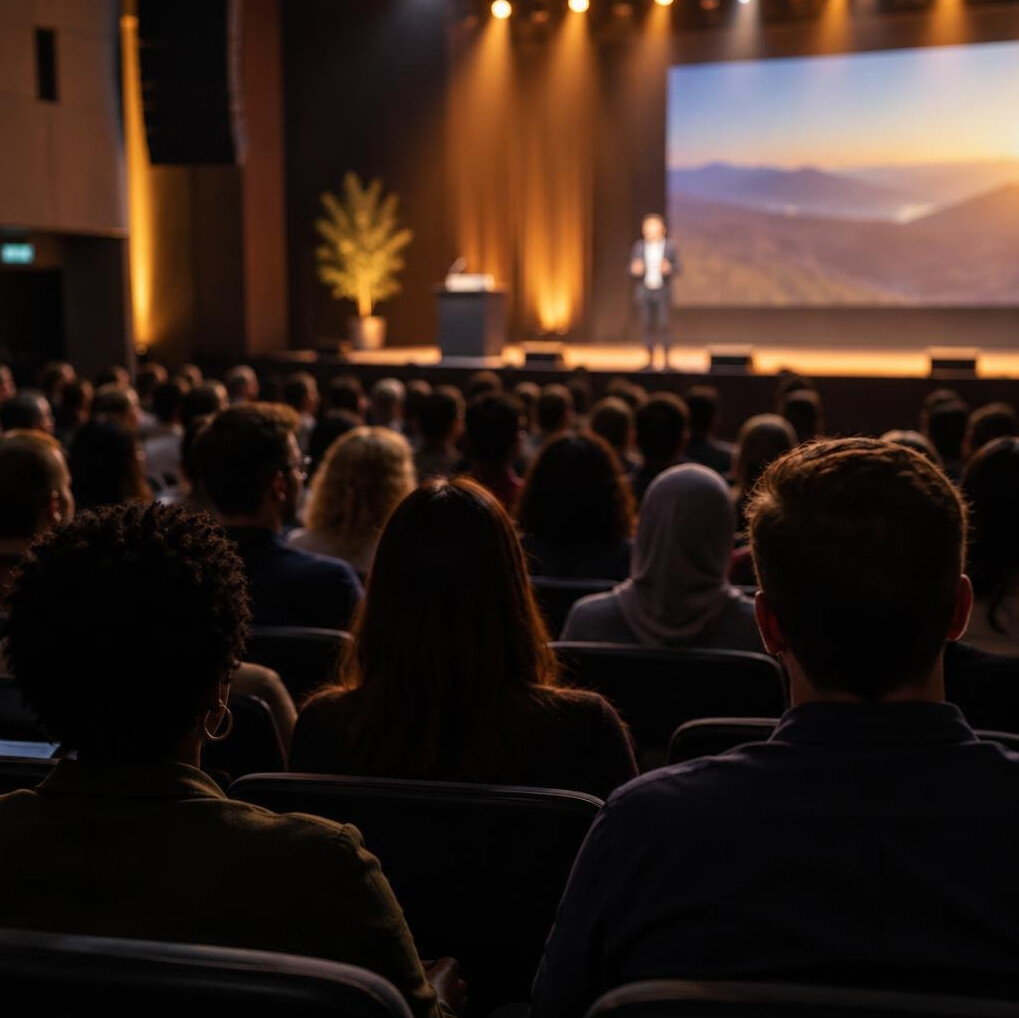 Audience watching a live event presentation on stage